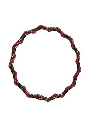 Retro Twisted Brass Wire Pink Beaded Bangle Bracelet Boho Fashion Jewelry Women